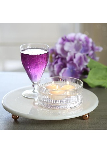 Akayev Mermer 28 CM Rose Gold Boncuk Ayaklı Beyaz Yuvarlak Sunuml