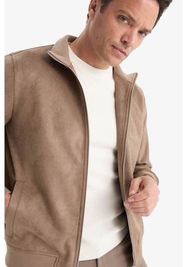 Defacto Slim Fit Dar Kesim Dik Yaka Fermuarlı Süet Mont D1524ax25aubn267 Kahve