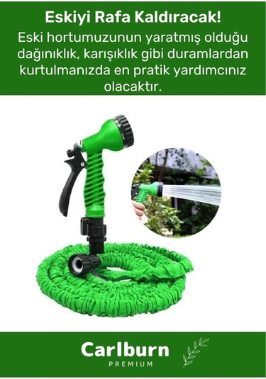 Premium Dolaşmaz Kırılmaz 7 Kademe Uzayan Bahçe Sulama Araç Yıkama Tabancalı 30 Metre Sihirli Hortum