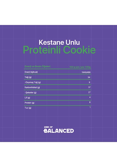 Glütensiz Kestane Unlu Proteinli Cookie 60 Gr