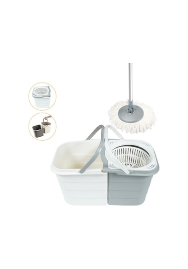 Spin Mop Duo Döner Başlıklı Temizlik Paspas Seti Gri 19 L