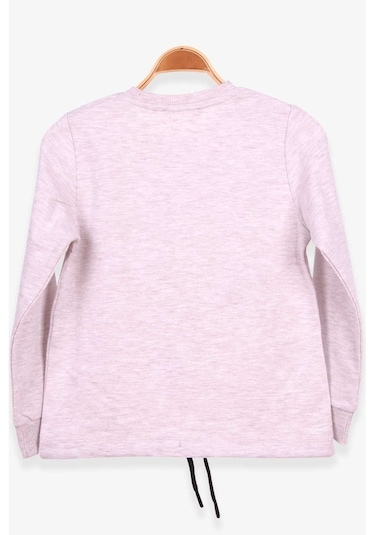 Kız Çocuk Sweatshirt Incili Taşlı Beli Bağcıklı Bej Melanj (6-12