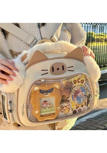 Dancemonkey Style Sırt Çantası Şeffaf Pu Moda Kese Sevimli Itabag Fermuarlı Cep Çantası Çok Renkli