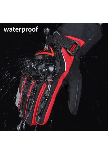 Pazly Kışlık Siyah Motosiklet Eldivenleri, Su Geçirmez, Isıtmalı, Reflektif Şeritli 2 Adet