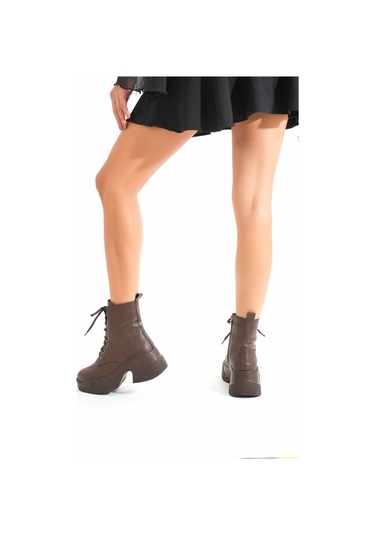 Fz-2550 Kahverengi Yüksek Tabanlı Bağcıklı Fermuarlı Günlük K... Kahve