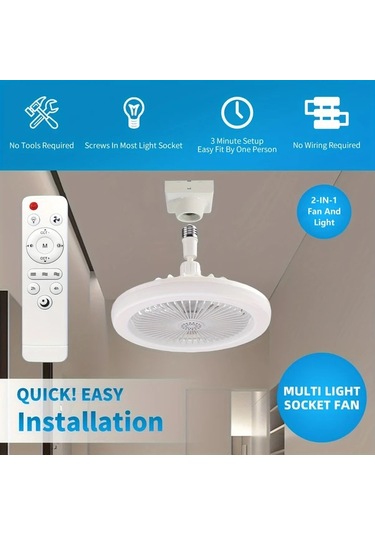 Boatshop1 26cm Modern Tavan Vantilatörü Ve Aydınlatma Beyaz Uzaktan Kumandalı 3 Hız Ayarlı Fan Ayarlanabilir Led Işık Zamanlayıcı E26 E27 Bağlantı
