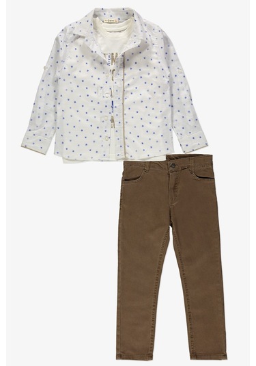 Gömlek ,pantolon ,t-shirt Yaprak Desen 3parça Erkek Çocuk Takım T Koyu Kahverengi