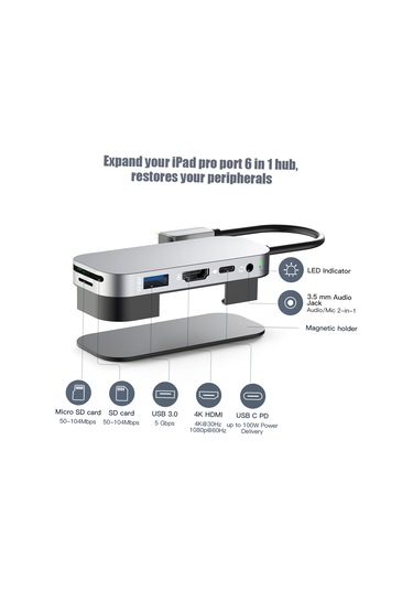 Maiyame İpad Uyumlu İçin Usb Hub Gri