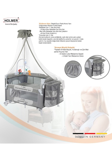 Holmer Coolstyle Premium Cibinlikli Dönenceli Anne Yanı Oyun Parkı Beşik 70x110 CM