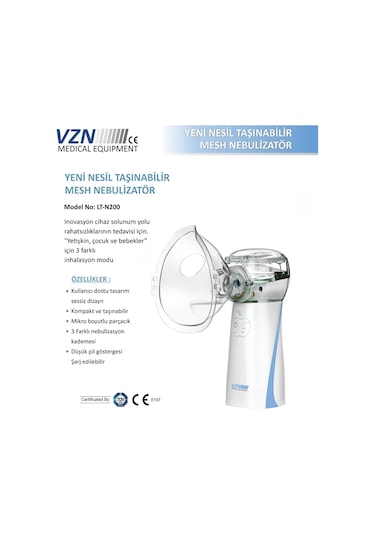 Vzn Ltn200 Yeni Nesil Kademeli Ultra Sessiz Şarjlı Mesh Nebulizatör