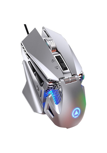 Yındıao G10 7200dpı 7 Modlu Ayarlanabilir 7 Tuşlu Rgb Işık Kablolu Metal Mekanik Sert Çekirdekli Makro Fare, Stil: Ses Sürümü Gümüş Diğer