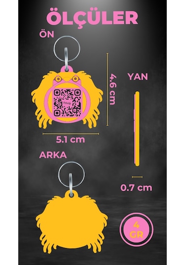 Petjoo 11.Lucy Sarı-Pembe Qr'lı Köpek Künyesi