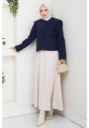 Pelerin Görünüm Astarlı Trenç 1625 - Lacivert Lacivert