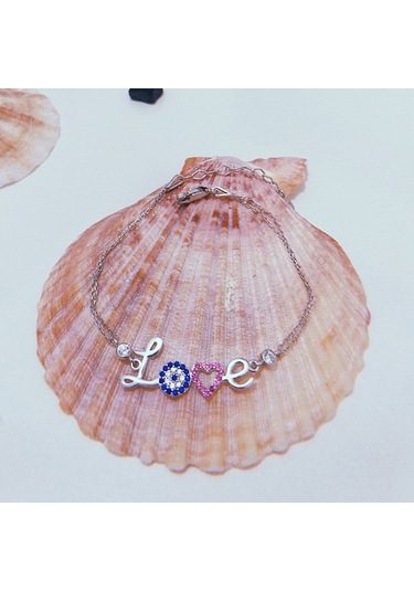 Nazar Boncuklu Love Gümüş Bileklik N11.34154