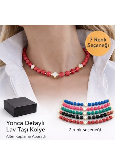 Luna Yonca Detaylı Lav Taşı Choker Doğal Taş Kolye Yeşil