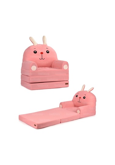 Portatif Katlanabilir Sevimli Çocuk Koltuğu - 3 Katlı Çocuk Yatak Koltuk - Taşınabilir Bebek Koltuğu Pembe Kırmızı