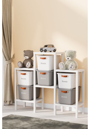 6 Katlı Düzenleyici Plastik Yatay Raf Ünitesi Beyaz, Kitaplık, Banyo, Mutfak Rafı, Beyaz Beyaz