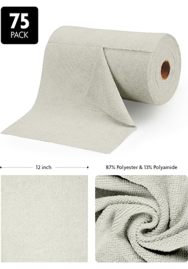 Çok Amaçlı Rulo Mikrofiber Temizlik Bezi 30x30 75 Yapraklı Açık Gri Gri