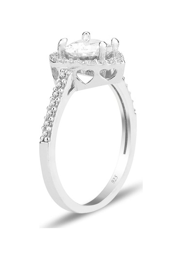 Gümüş Rodyumlu Zirkon Taşlı Pırlanta Montürlü Kalp Modeli Yüzük