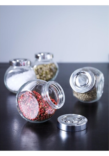 4 Adet Baharat Kavanozu Meridyendukkan Cam-gümüş Kapak 15 Cl Cam Kavanoz