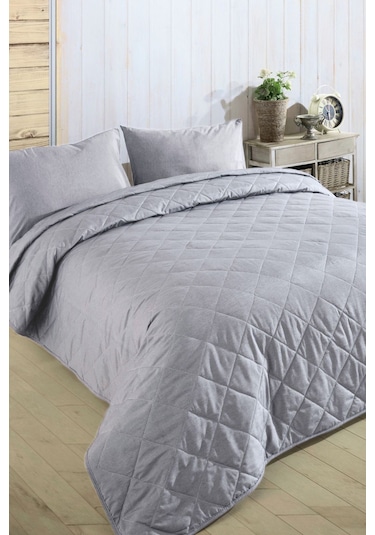 Formeya Gri Çift Kişilik Pike Çok Amaçlı Yatak Örtüsü Gri