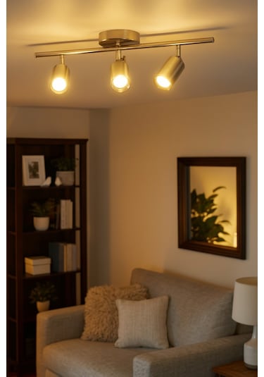 Spoti 3'lü Gri Renk Gün Işığı Modern Tasarım Salon - Mutfak - Banyo Spot Ledli Sıralı Avize Gri