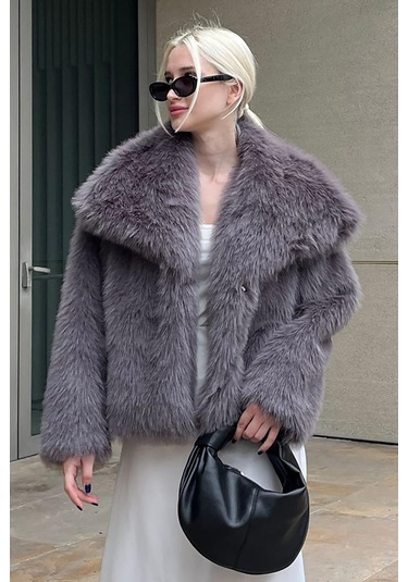Madmext Füme Yumuşak Dokulu Kadın Kürk Mont Mg2204 Füme