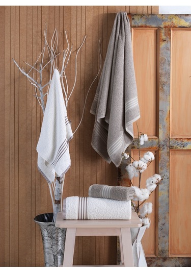 Rebeka Oscar Banyo Havlu Seti Yumuşak Havlu Seti 1200 Gram Taş Rengi Krem Krem - Taş Rengi