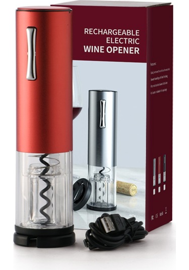 Xiyyadms Şarap Açacağı - Usb Şarjlı, Led Göstergeli, Paslanmaz Çelik Otomatik Mantar Çekme Kırmızı Kırmızı