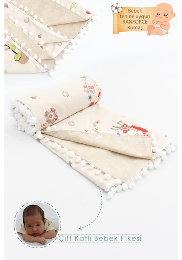 Mordesign Çift Kat Bebek Pikesi, Yenidoğan Için Kundak Battaniye, Kenar Ponponlu Pike, Animal Serisi