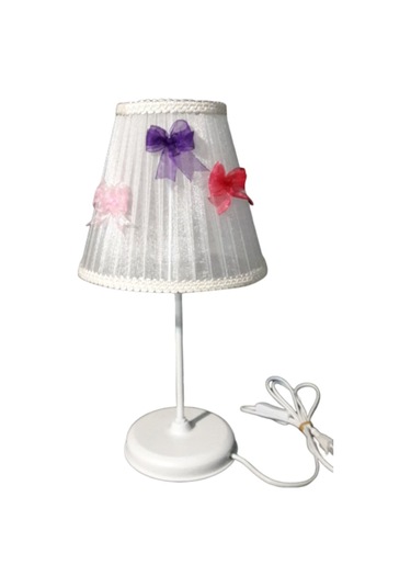 Kırmızı Mor Pembe Fiyonklu Beyaz Çocuk Odası Yatak Odası Abajur