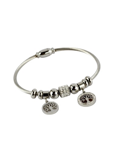Kadın Çelik Hayat Ağacı Temalı Manyetik Bileklik Gümüş Renk Çelik