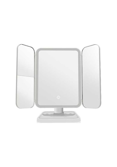 Flybuy Üçlü Sıcaklığı Renk Makyaj Led Katlı Kade Büyütme Aynası Ayarlanabilir 3 +3x +2x Ks Beyaz