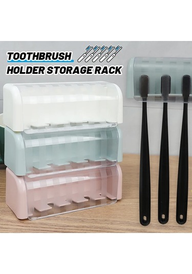 Banyo Duvara Monte Diş Fırçası Tutucu Kapaklı 5 Yuvaları Sondaj Olmadan Ev Pembe 13.5x5x4.5cm Pembe