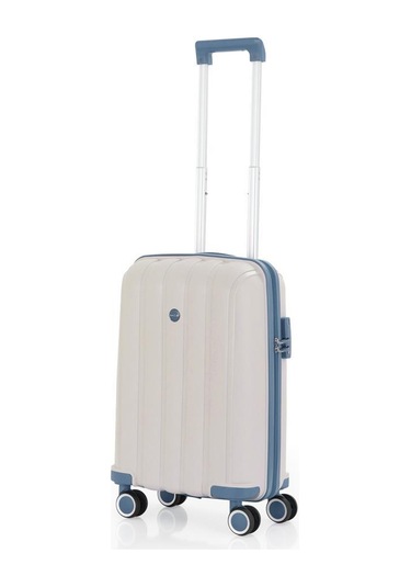 Mçs Bavul Orta Ve Kabin 2li Set Kırılmaz Silikon Valiz V305 Kemik/skyblue Kemik