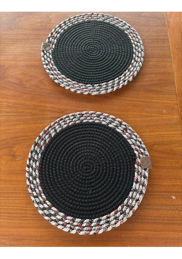 Siyah Desenli Yuvarlak 2 Li Supla Seti Şık Masa Sunumları İçin Kırmızı - Siyah - Gri