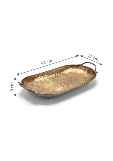 Dekoratif Metal Tepsi Büyük Bronz