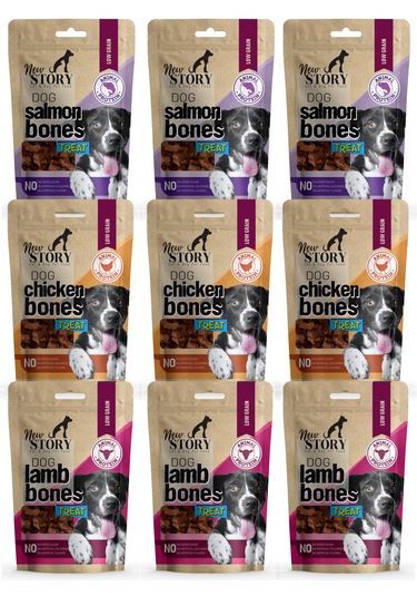 New Story Dog Mix Bones Somonlu + Kuzulu + Tavuklu Köpek Ödülü 9 x 80 G