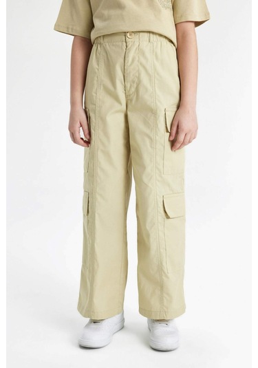 Defacto Kız Çocuk Wide Leg Kargo Geniş Paça Pamuklu Pantolon C1644A824SPBG433 Bej
