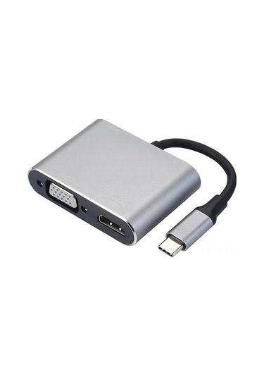 Yifomall Type-c 4-in-1 Adaptör: 4k Hdmı, Vga, Usb 3.0 Ve 100w Pd Şarj Portu - Macbook, Chromebook, Telefon Uyumlu