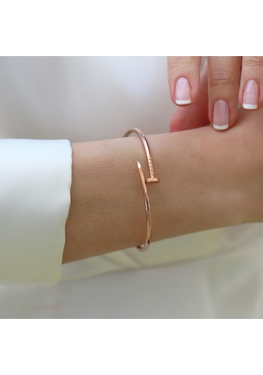 Çivi Rose Gold Gümüş Kelepçe Gümüş