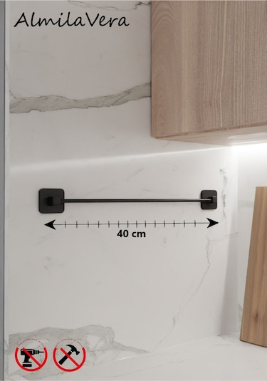 Siyah Kare Yapışkanlı Uzun Havluluk Havlu Askısı Çok Renkli