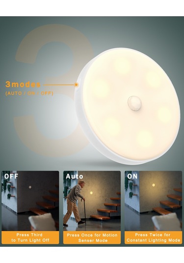Springsun Ev İçi Akıllı Hareket Sensörlü Gece Lambası, Usb Şarjlı, Manyetik Montaj, 3 Modlu Otomatik/sürekli/kapat , Islak Işık, Dolap/odalar İçin, 2 Adet Paketi Diğer