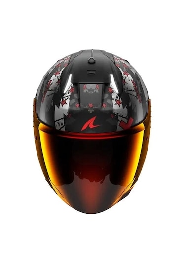 Şeffaf Vizör Gri + Shark Skwal İ3 Jet Hellcat Kırmızı Vizörlü Yarım Kask