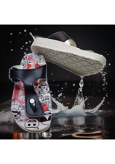 Günlük Parmak Arası Emoji Detaylı Plaj Terliği 001