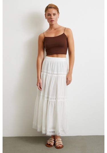 Dantelli Maxi Etek Beyaz Beyaz