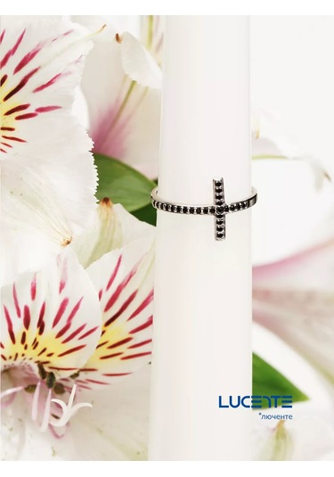 Lucente Gümüş Yüzük Kikoinli Haç 151327307 Siyah