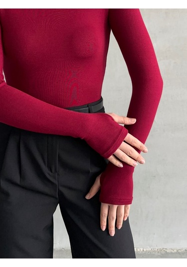 Kadın Parmak Detaylı Balıkçı Yaka Soft Bluz Bordo