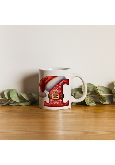 I Harfi Yılbaşı Temalı Bardak 330 Ml Harfli Kişiye Özel Hediye - Yeniyıl / Noel Şapka Tasarım Beyaz