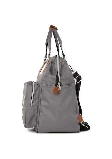 Bagmori Baby Bag Baskılı Cepli Anne Bebek Bakım Sırt Çantası Gri
